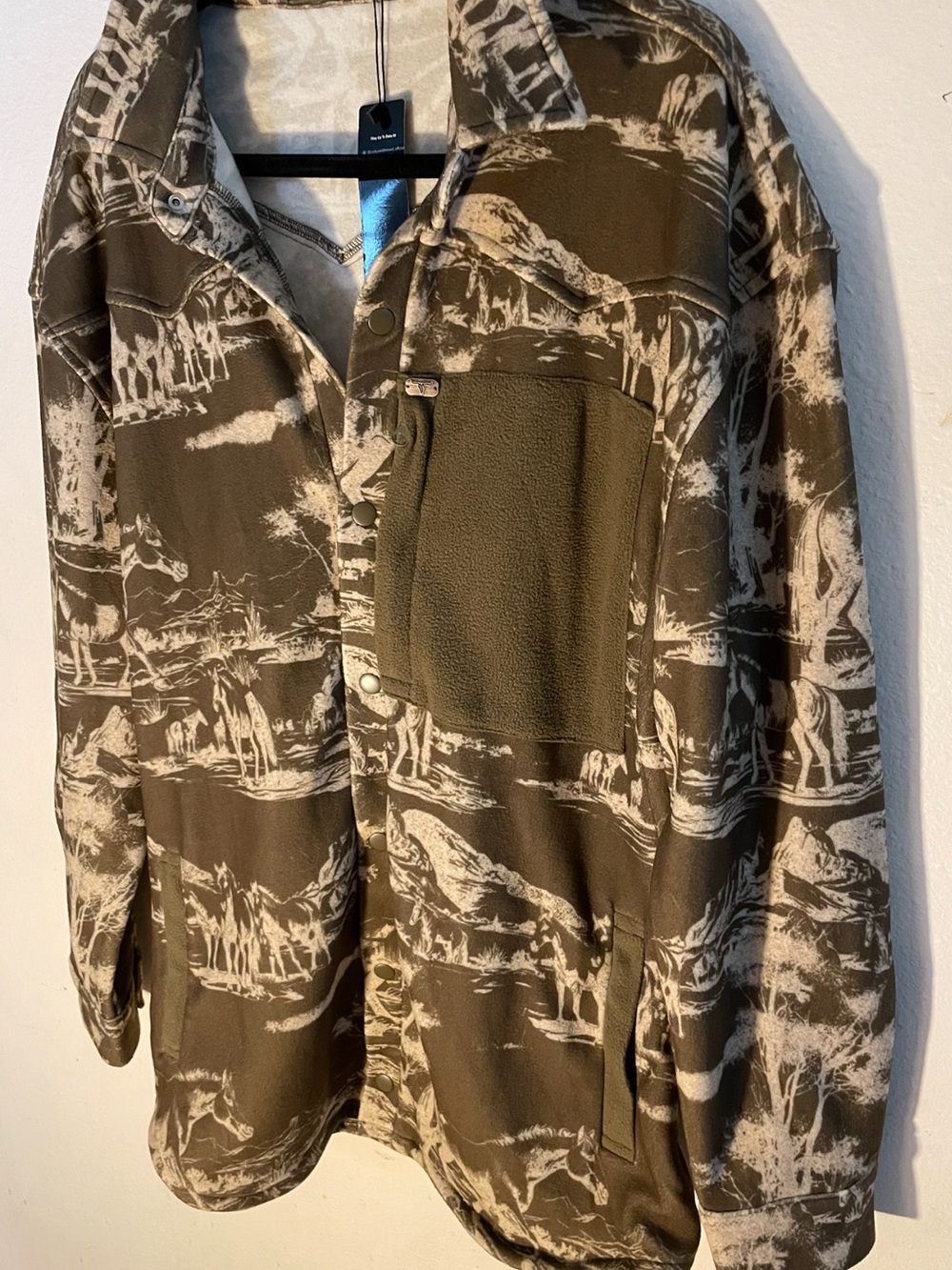 Olive & Cream Printed Lightweight Shirt Jacket
